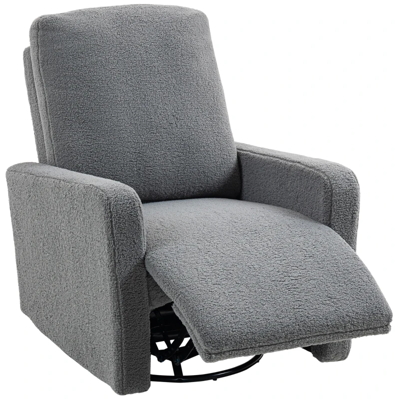 HOMCOM Poltrona Relax Reclinável Manual Poltrona Relax de Borreguito com Função de Baloiço 360° Reclinável até 135º 76x94x100 cm Cinza