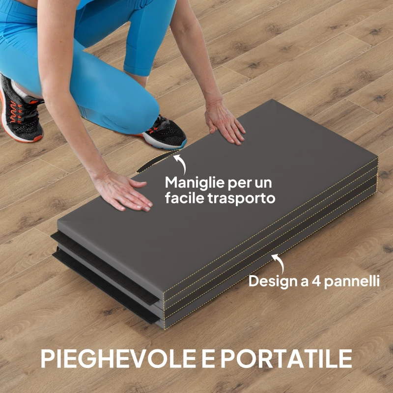 HOMCOM Tappetino da Ginnastica Pieghevole, Materassino Fitness Spesso 5 cm e Antiscivolo, 240x120 cm, Grigio