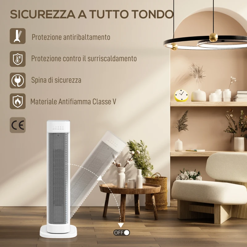 HOMCOM Termoventilatore Ceramico 2000W con 3 Temperature Regolabili, Timer 15H, Telecomando, Bianco
