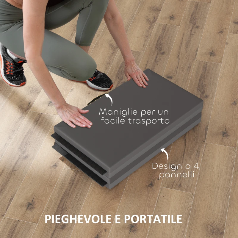 HOMCOM Tappetino da Ginnastica Pieghevole, Materassino Fitness Spesso 5 cm e Antiscivolo, 180x80x5 cm, Grigio