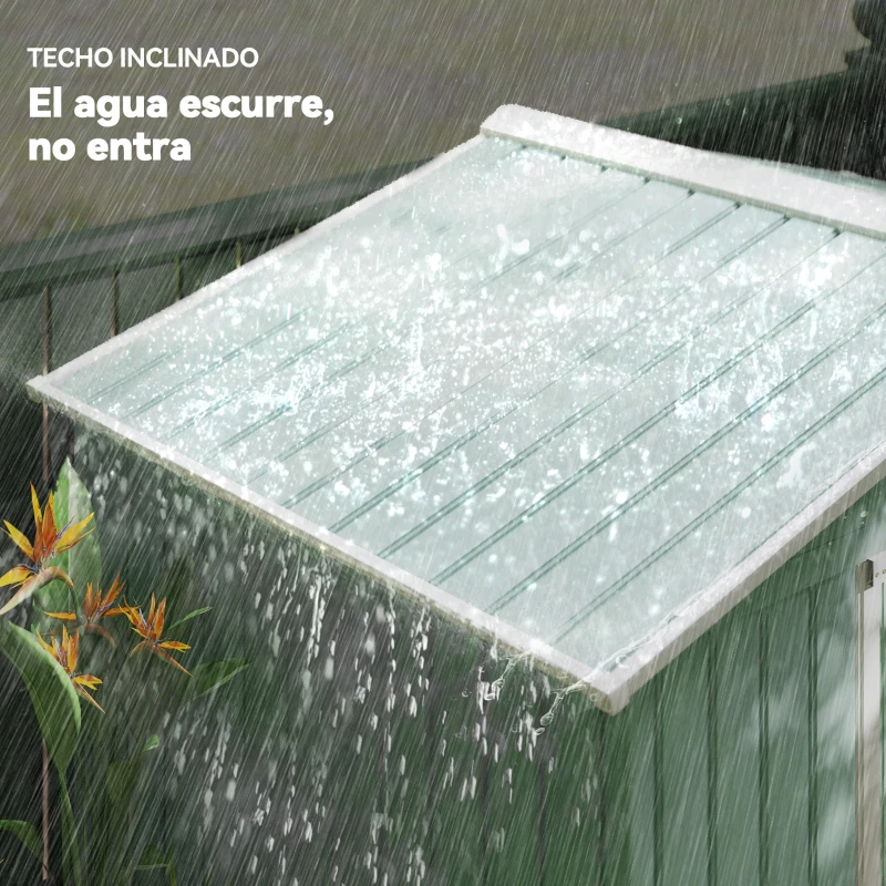 Outsunny Caseta de Jardín 213x130x185 cm Cobertizo de Exterior Metálico para Almacenamiento de Herramientas Verde Claro