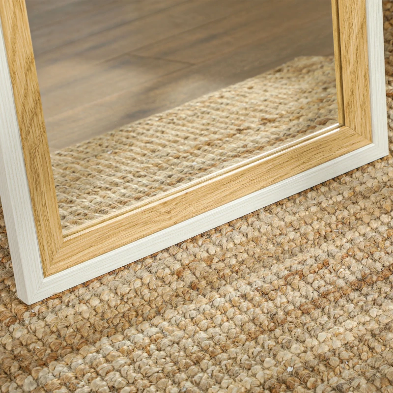 HOMCOM Miroir de sol pleine longueur miroir sur pied avec cadre en effet bois, montage sol, suspendu, appuyé, 157 x 37 cm blanc