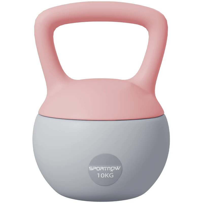 SPORTNOW Kettlebell de 10 kg Pesa Russa Preenchida de Areia Metálica e Alça Antiderrapante para Treino em Casa Ginásio 21x21x30 cm Rosa