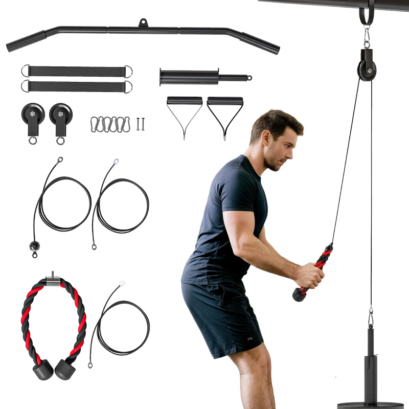 SPORTNOW Weight Pulley System, Cable Pulley System for Home Gym, Cable Machine LAT Pull Down Attachment for Biceps Curl, Tricep, Arm Workouts