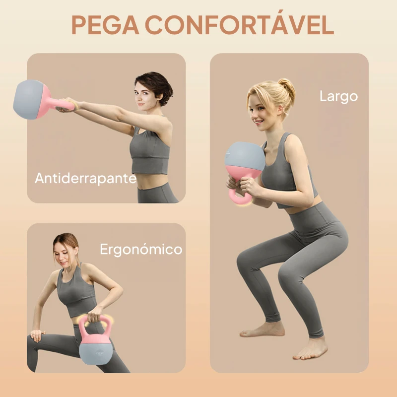 SPORTNOW Kettlebell de 6 kg Pesa Russa Preenchida de Areia Metálica e Alça Antiderrapante para Treino em Casa Ginásio 19x19x28 cm Rosa
