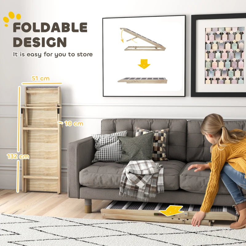 PawHut Rampa per Cani Pieghevole e Regolabile, con Tappeto Antiscivolo, 41–60 cm