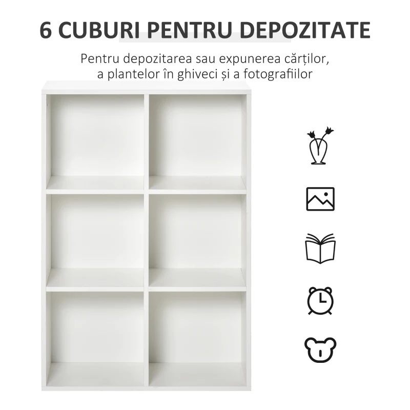 HOMCOM Bibliotecă Modernă cu 6 Cuburi Montată pe Perete în Lemn Alb