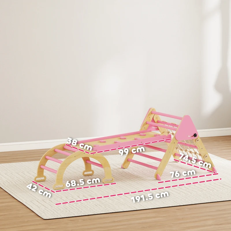 AIYAPLAY 8-in-1 Kids Climbing Triangle with Reversible Ramp & Arch, Pink