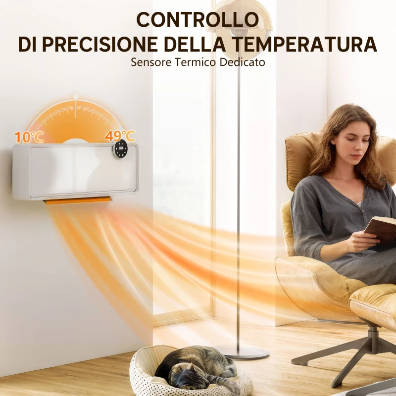 HOMCOM Stufa Ceramica Elettrica 2000W da Parete con 3 Modalità, Temperatura Regolabile, Timer e Telecomando, Bianco