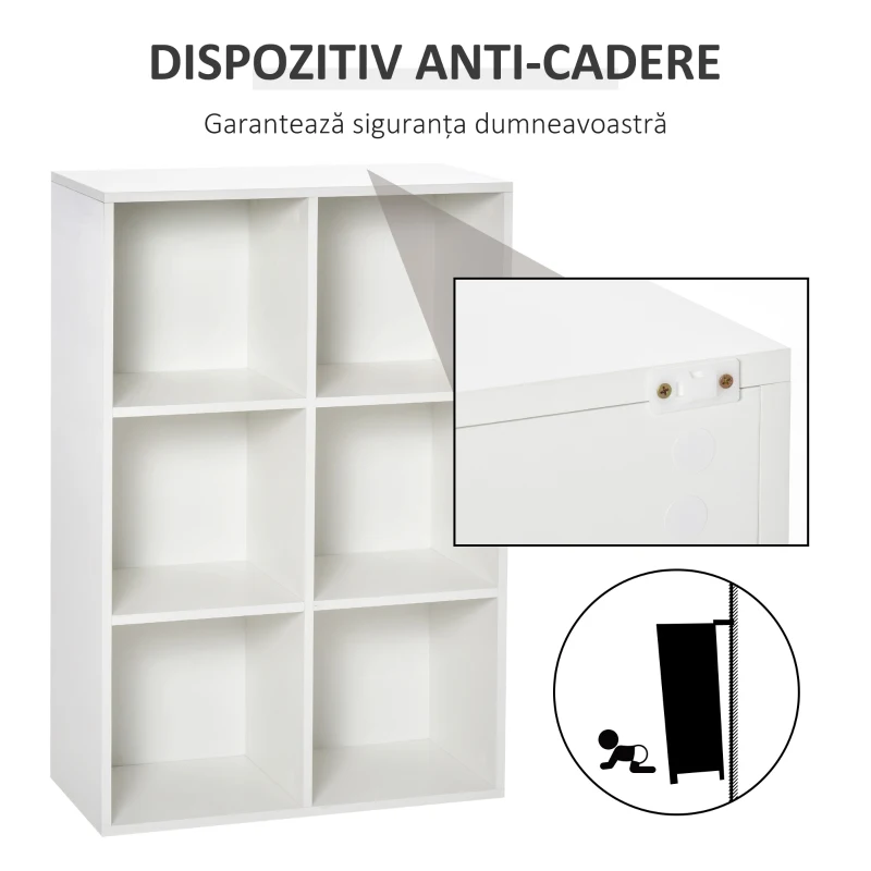 HOMCOM Bibliotecă Modernă cu 6 Cuburi Montată pe Perete în Lemn Alb