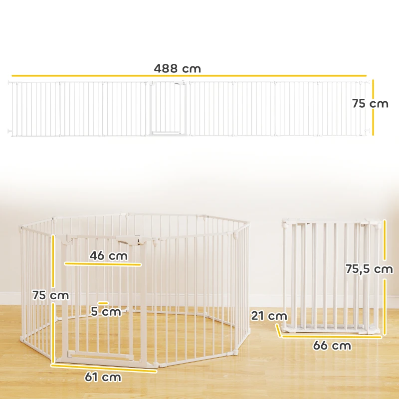 PawHut Barrière de sécurité en métal parc enclos pliable et modulable pour chien et enfant 8 panneaux 61 x 75 cm blanc