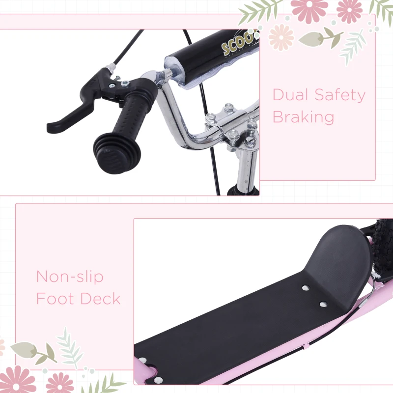 HOMCOM Trotinetă patinete Mari Roți pneumatice Ø 41 cm cu pegs Roz