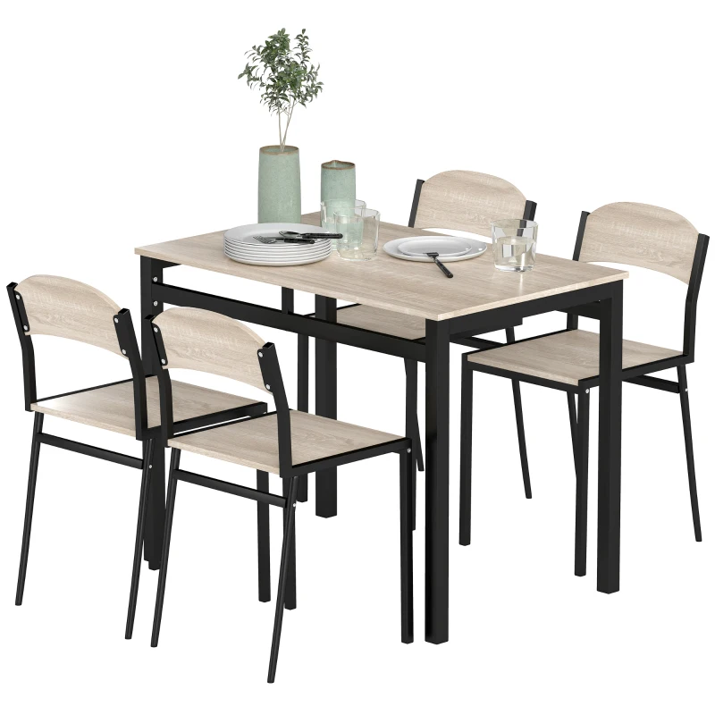 HOMCOM 5-teilige Essgruppe, Esstisch mit 4 Stühlen, platzsparendes Küchentisch-Set, Sitzgruppe für Esszimmer, Küche, Schwarz
