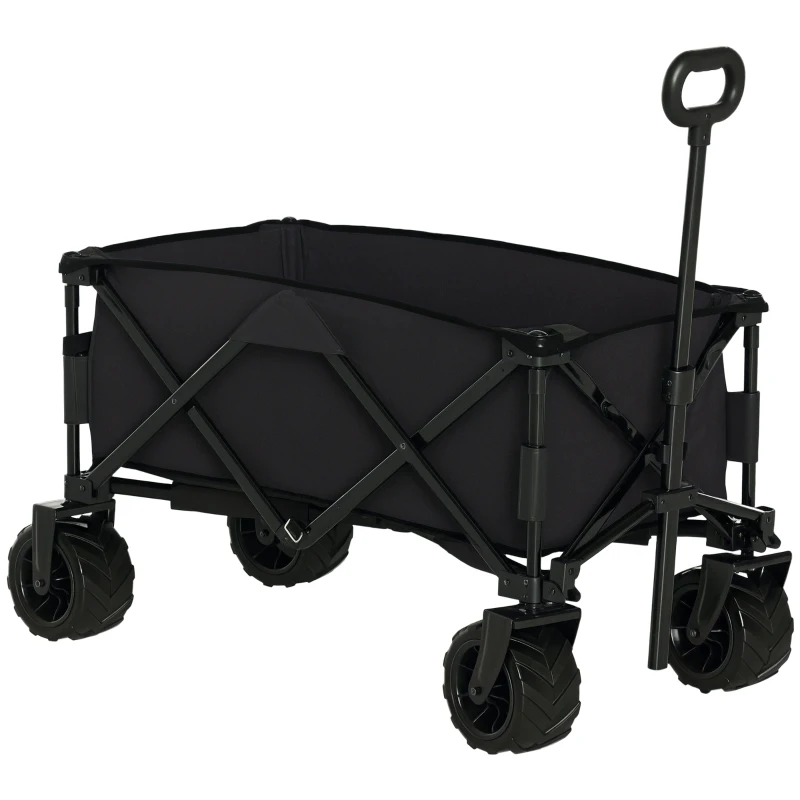Outsunny Carucior plaja pliabil cu roti fata pivotante 360° si maner telescopic 108x55x55 cm negru