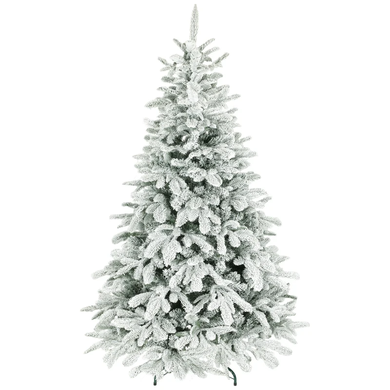 HOMCOM 6 ft Artificial Flocked Christmas Tree with 1182 Branches, Hinged Xmas Tree with Foldable Metal Stand, Easy Assembly for Home Office Decor