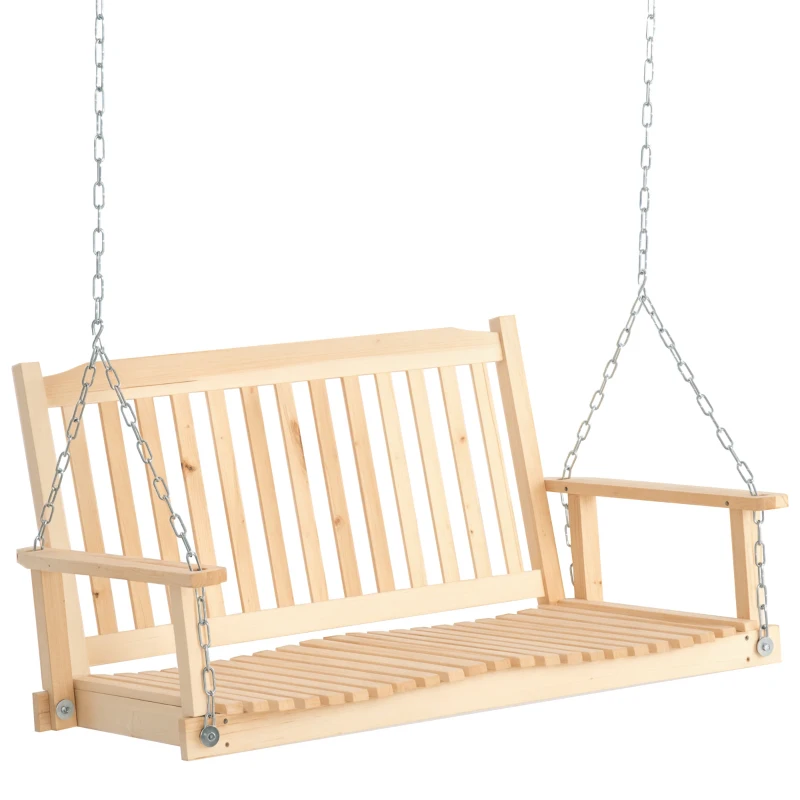 Outsunny Leagăn de Grădină pentru 2 Persoane Cușcă de Leagăn Masiv Patio Terasă Curte Lemn Natural 117 x 69 x 60 cm