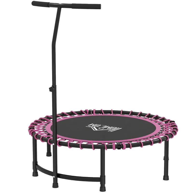 HOMCOM 45" Foldable Mini Trampoline Silent Rebounder Indoor Outdoor Jumper with Adjustable Handle - Pink