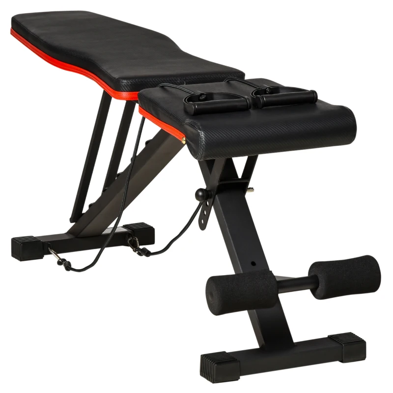 HOMCOM Banc de musculation pliable dossier réglable 6 niveaux assise ajutable 4 niveaux coussin 130 x 34 x 109 cm noir et rouge