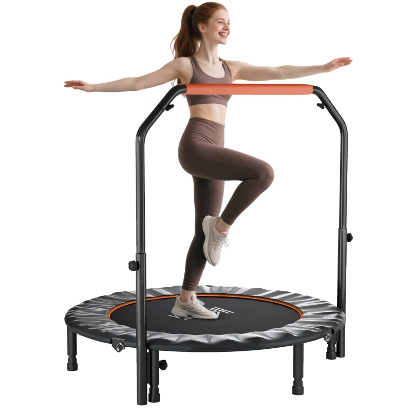 HOMCOM 48" Foldable Mini Fitness Trampoline, with Adjustable Foam Handle, Orange