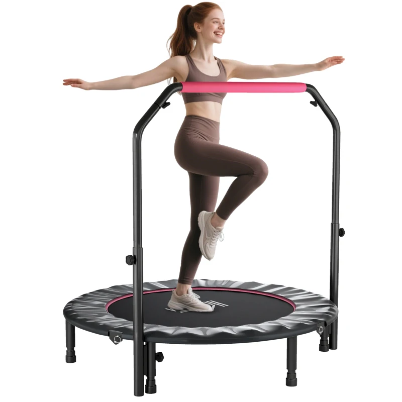 HOMCOM 48" Foldable Mini Fitness Trampoline, with Adjustable Foam Handle, Pink