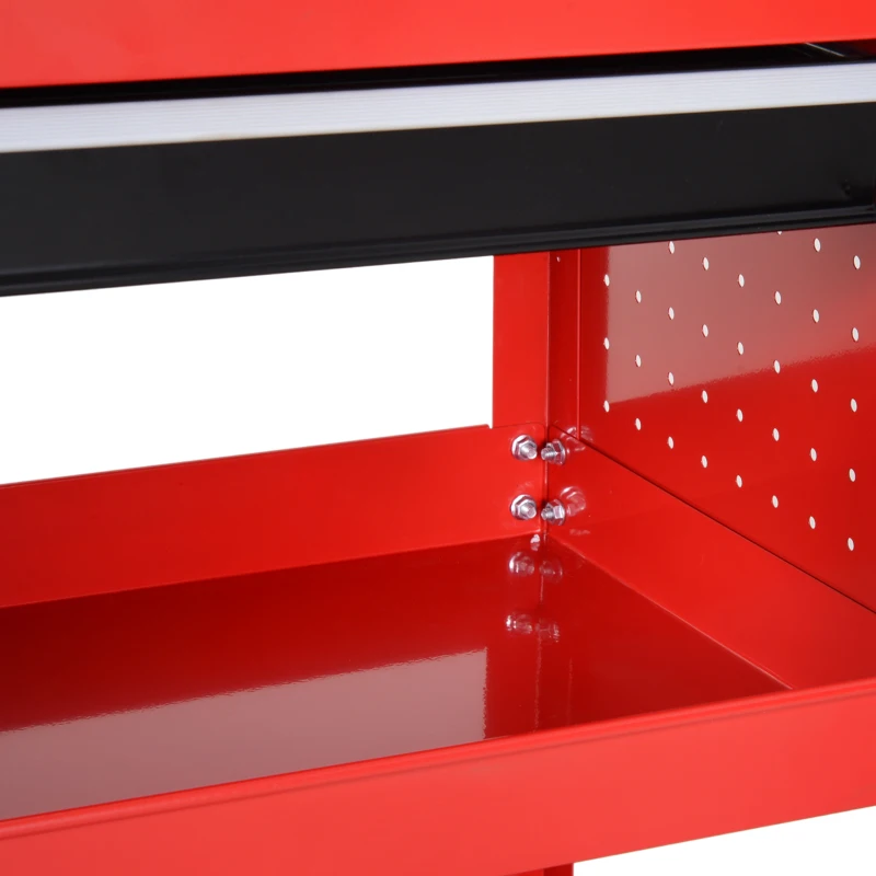 DURHAND Carro de Taller Carro de Herramientas con 3 Bandejas y Cajón Ruedas con Frenos Asa Lateral Panel Lateral Perforado Rojo