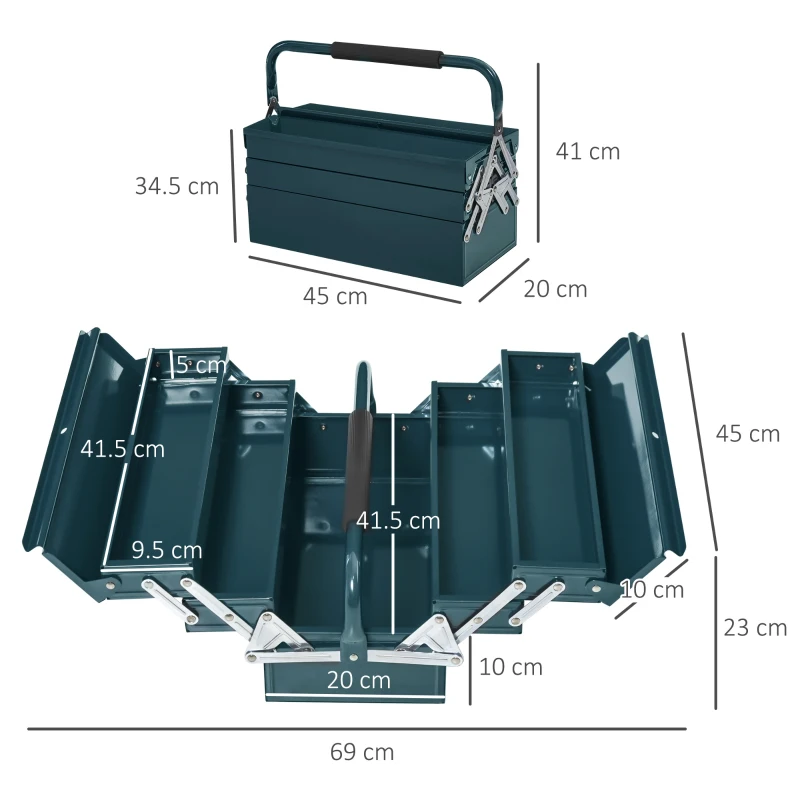 DURHAND Cutie de unelte Caseta de unelte Montaj Cufăr de unelte gol economisire spațiu cu 5 rafturi pliante stabil Oțel (SPCC) Verde închis 45 x 20 x 34,5 cm
