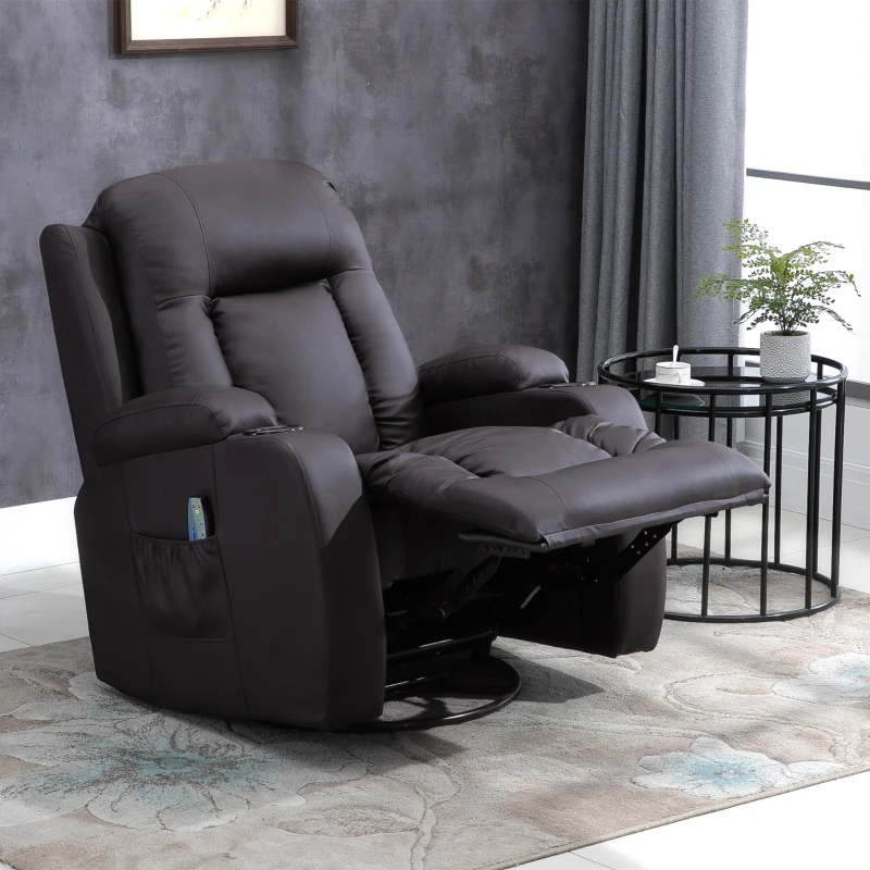 HOMCOM Massagestoel draaibare relaxstoel met warmte, 8 vibratiepunten, schommel, afstandsbediening Koffiebruin