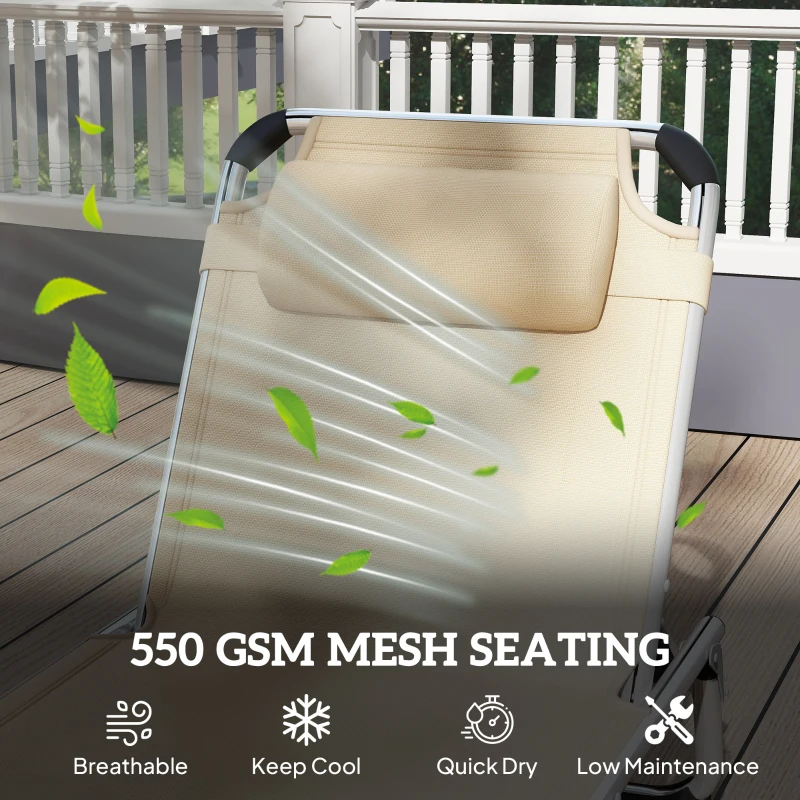 Outsunny Șezlong de plajă, Pliabil cu suport pentru cap, spătar reglabil, aluminiu și textilene, bej