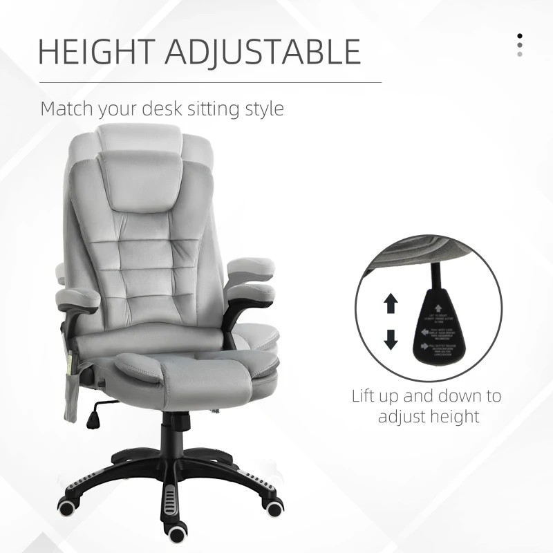 Vinsetto Scaun de birou cu masaj vibrator, Scaun ergonomic de birou cu funcție de încălzire, întindere, reglabil pe înălțime, scaun de director cu telecomandă, buzunar lateral, aspect de catifea, maro