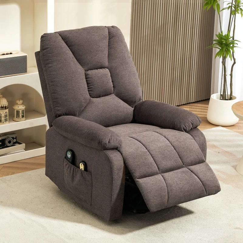 HOMCOM Fauteuil releveur électrique inclinable avec repose-pied et télécommande, tissu polyester aspect lin marron