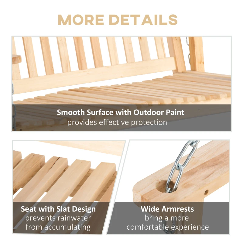 Outsunny Leagăn de Grădină pentru 2 Persoane Cușcă de Leagăn Masiv Patio Terasă Curte Lemn Natural 117 x 69 x 60 cm