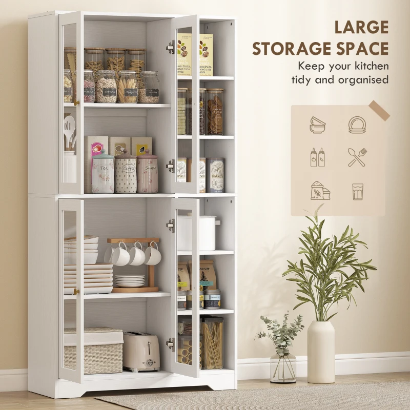 HOMCOM Multi-Storage Kitchen Cabinet, with Glass Doors - White Wood-Effect