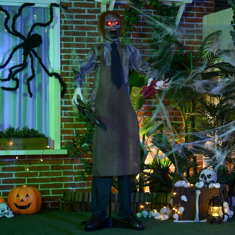HOMCOM Halloween decoratie beweegbare kettingzaagmoordenaar met geluid van een motorzaag en automatische schakeling, 1,70 m.