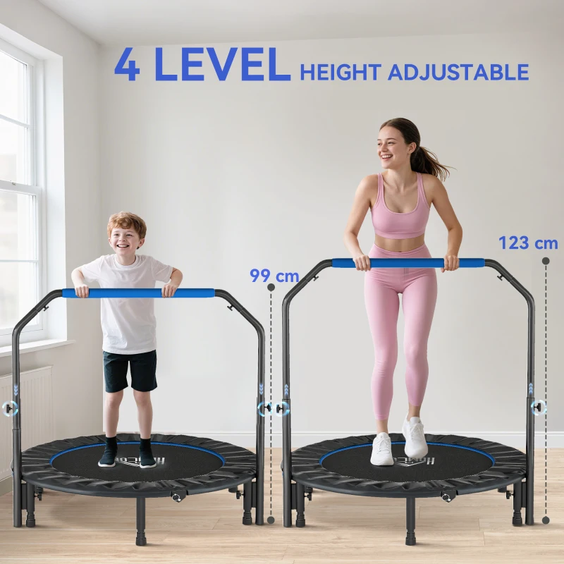 HOMCOM 48" Foldable Mini Fitness Trampoline, with Adjustable Foam Handle, Blue