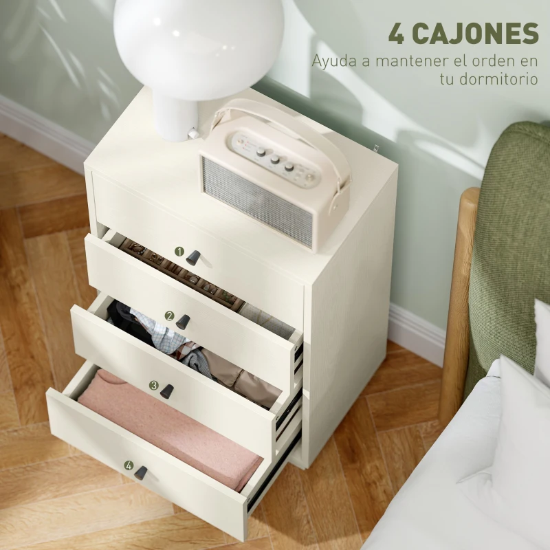 HOMCOM Cómoda para Dormitorio Moderna de 4 Cajones Cajonera Estrecha para Salón Pasillo 47x29x75 cm Blanco