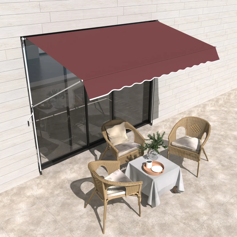 Outsunny Copertină manual retractabilă 3L x 1,5m, înălțime ajustabilă,material din poliester anti-UV, Roșu