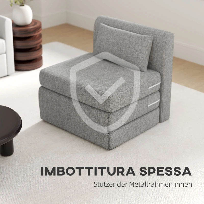 HOMCOM Slaapstoel 3-voudig opvouwbaar compact lazysofa met tafeltje werkkantoor Grijs