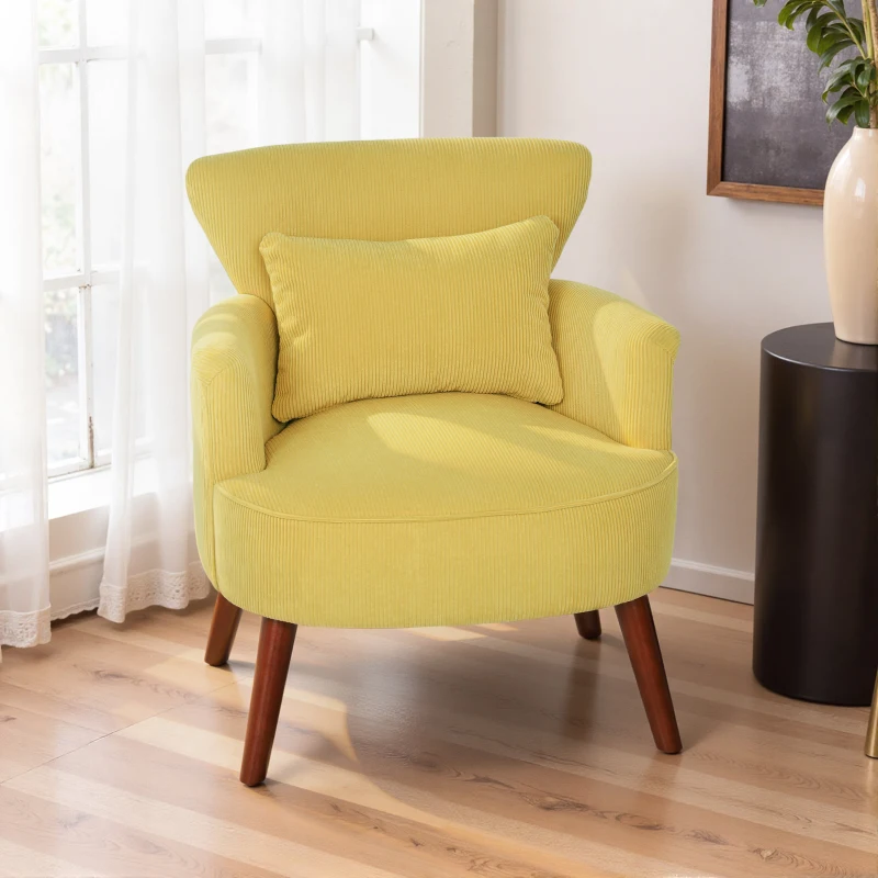 HOMCOM Moderne gevulde accentfauteuil met lendenkussen, rubberhouten poten - geel