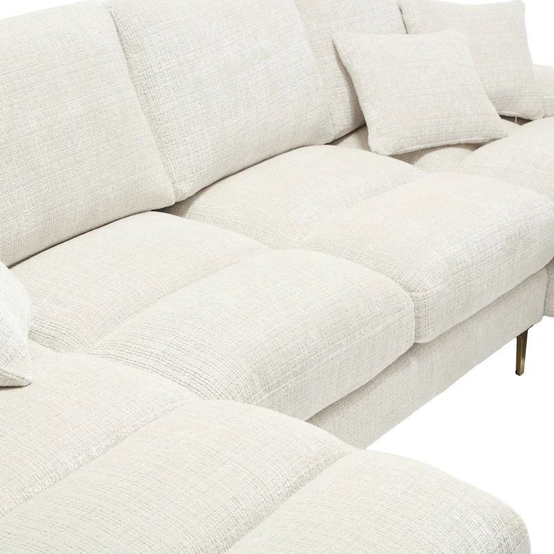 Divano componibile moderno grande in Chenille a forma di U, con Doppi Sedili Reclinabili,  Beige