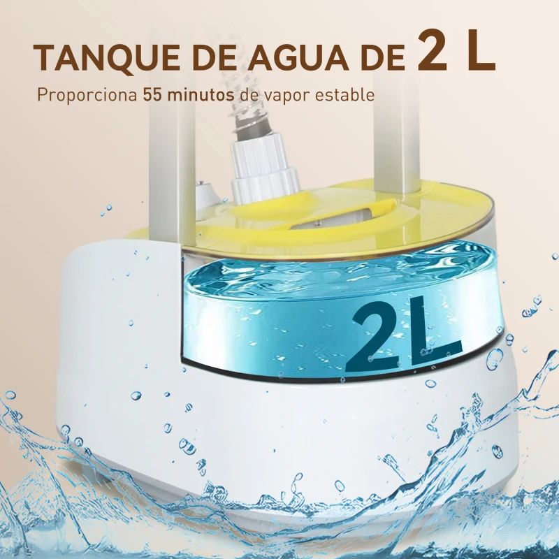 HOMCOM Plancha de Vapor Vertical 1950W 2 L con Temperatura Ajustable en 11 Niveles y Barra Telescópica Amarillo