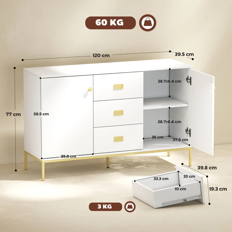 HOMCOM Modern White and Gold Sideboard