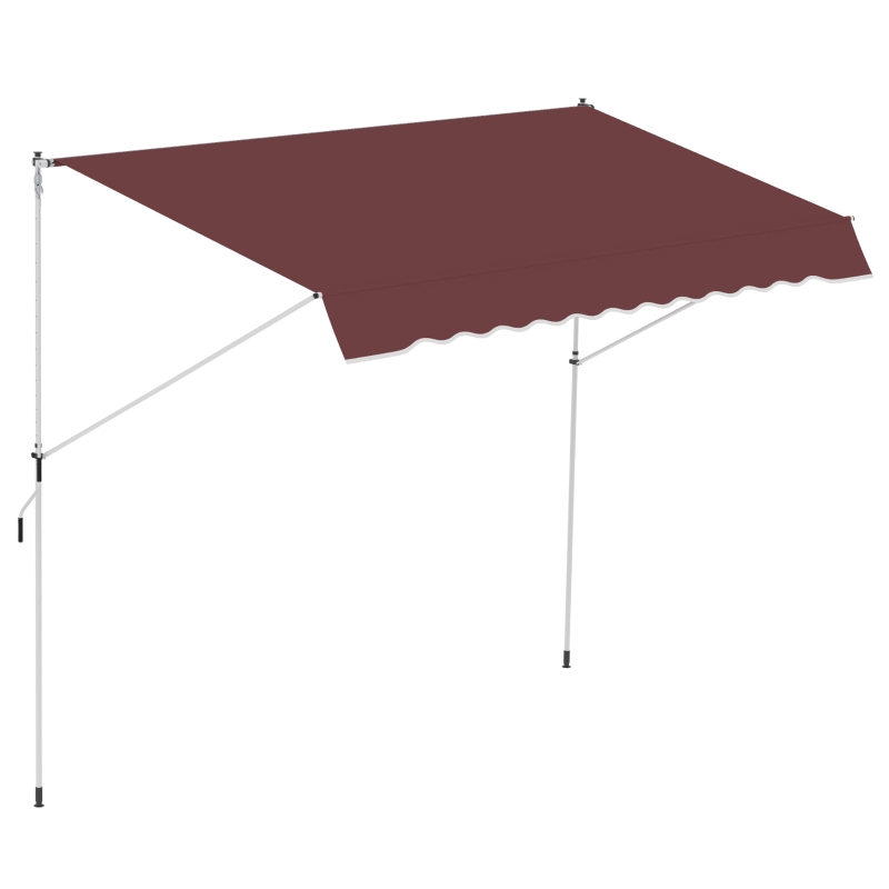 Outsunny Copertină manual retractabilă 3L x 1,5m, înălțime ajustabilă,material din poliester anti-UV, Roșu