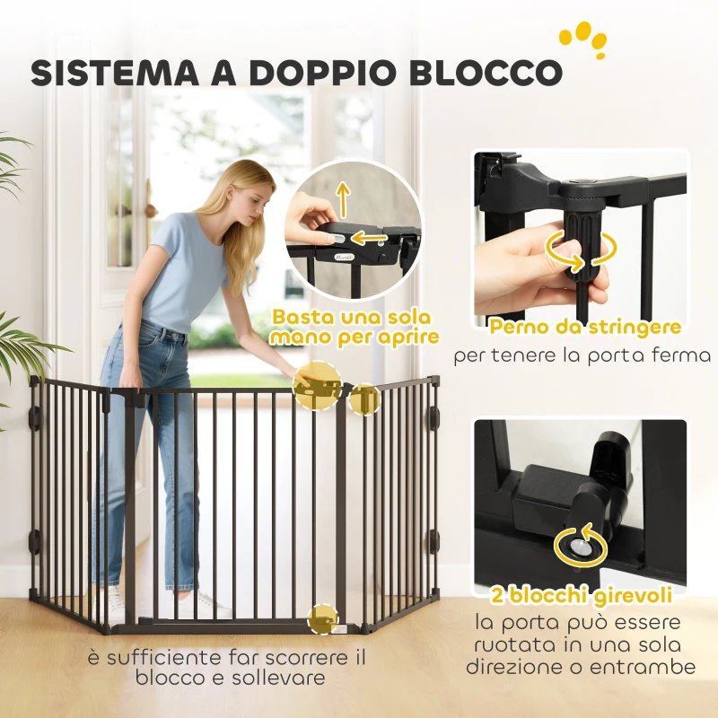 PawHut Cancellino per Cani Pieghevole in Acciaio con Chiusura Automatica, 202.5x2x76cm, Nero