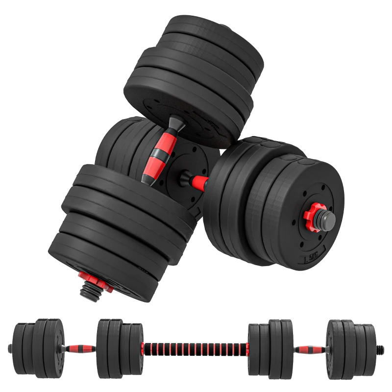 HOMCOM Juego de Mancuernas Ajustables 30 kg 2 en 1 con Barras Conexión y Mangos Antideslizantes para Gimnasio en Casa Negro