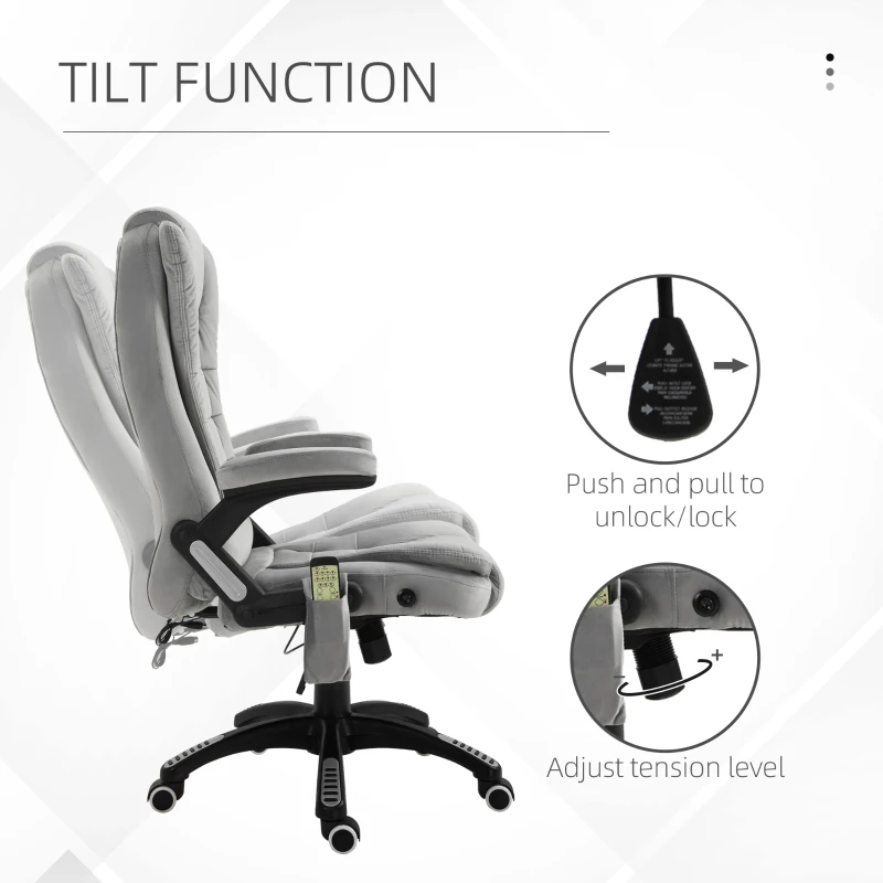 Vinsetto Scaun de birou cu masaj vibrator, Scaun ergonomic de birou cu funcție de încălzire, întindere, reglabil pe înălțime, scaun de director cu telecomandă, buzunar lateral, aspect de catifea, maro