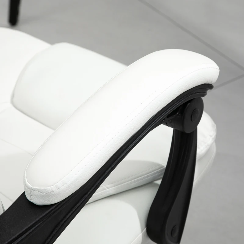 Vinsetto Scaun de birou de masaj, scaun de birou, scaun ergonomic cu înălțime reglabilă, spătar inclinabil și telecomandă cu fir, suport pentru picioare retractabil și pivotant la 360°, alb