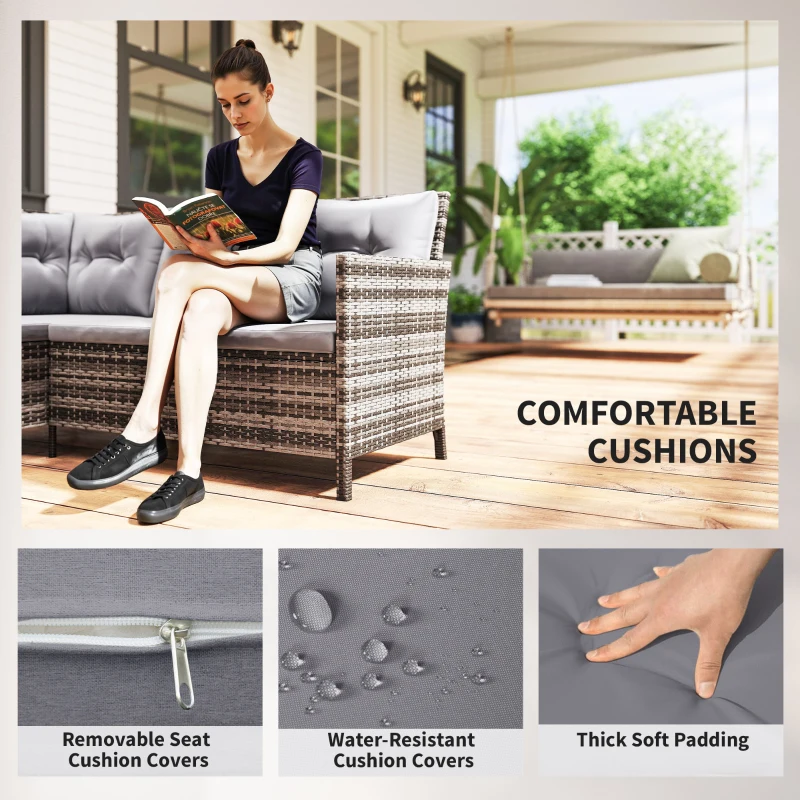 Outsunny Set mobilier grădină din ratan PE, pentru 5 persoane, perne detașabile, Gri, Maro