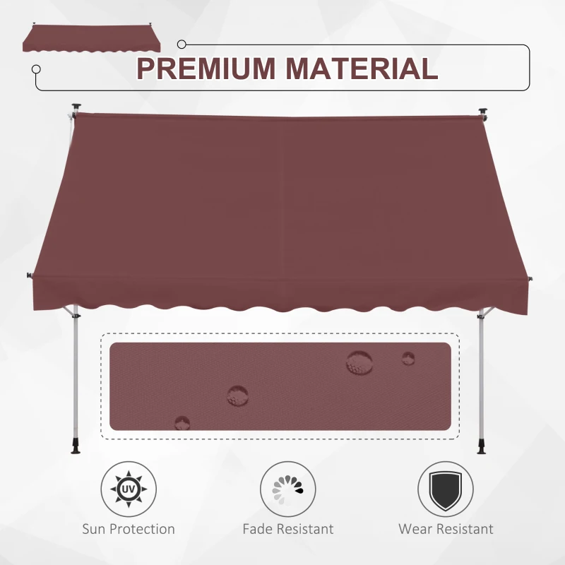 Outsunny Copertină manual retractabilă 3L x 1,5m, înălțime ajustabilă,material din poliester anti-UV, Roșu