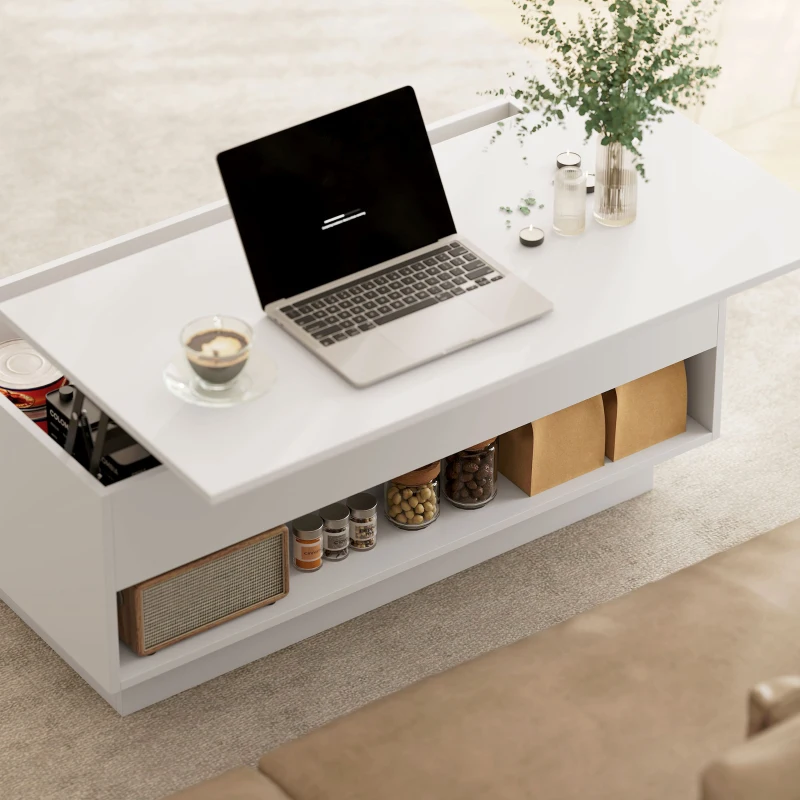 HOMCOM Tavolino da salotto con scomparto nascosto e 2 cassetti, 100 x 50 x 44 cm, bianco