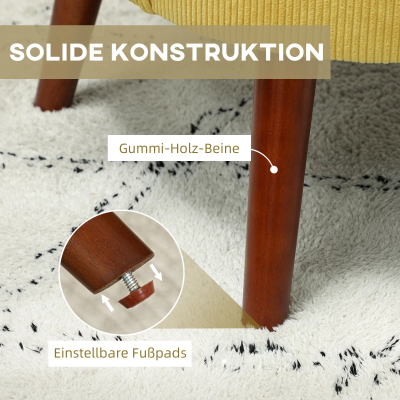 HOMCOM Moderne gevulde accentfauteuil met lendenkussen, rubberhouten poten - geel